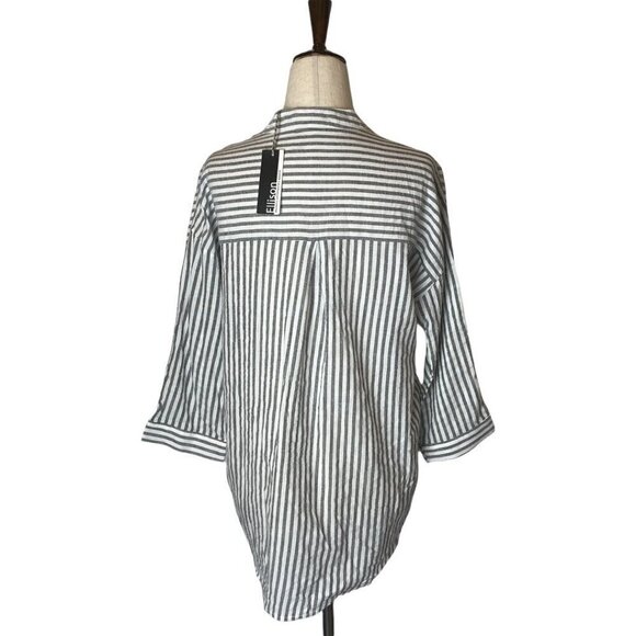 Ellison Blue And‎ White Striped Cotton Bell Sleeves Button Front Blouse Size S - Picture 5 of 13